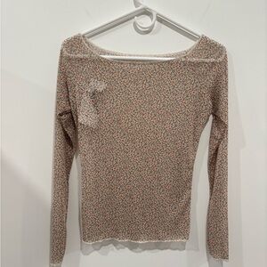 Brandy Melville Floral Long Sleeve Top - Pink and White
